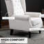 Fauteuil d'appoint blanc crème avec tissu respirant, pour une touche de fraîcheur. Fauteuil à boutons. Design élégant. Haut dossier à oreilles et assise rembourrée. Assise épaisse et rembourrée. Convient au salon, à la chambre et au bureau. Bois massif et eucalyptus.