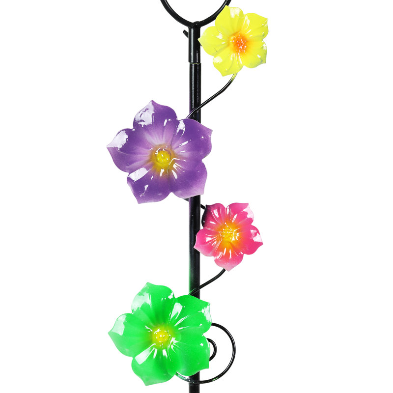 Multicolored Hand Painted Glass and Metal Rain Gauge Garden Stake