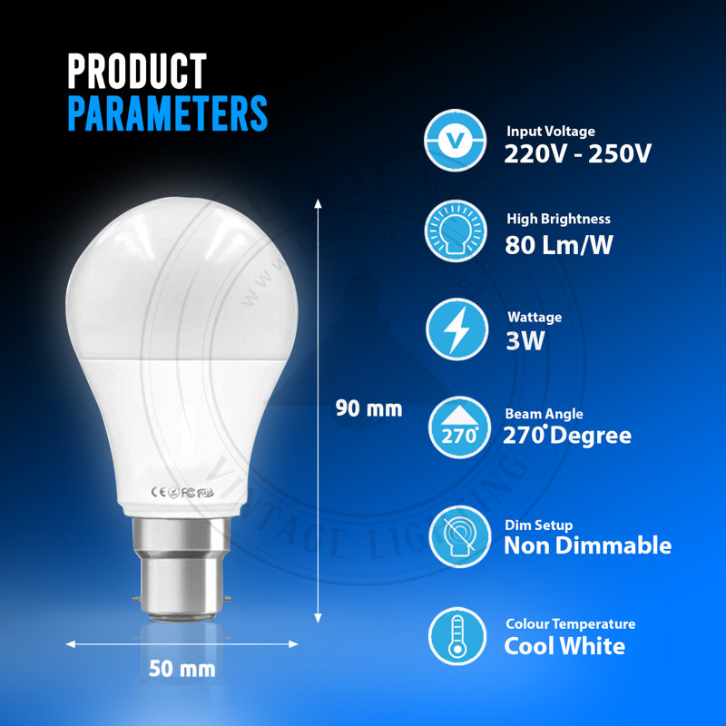 Ba22d LED Globe Light Bulb, 3 W