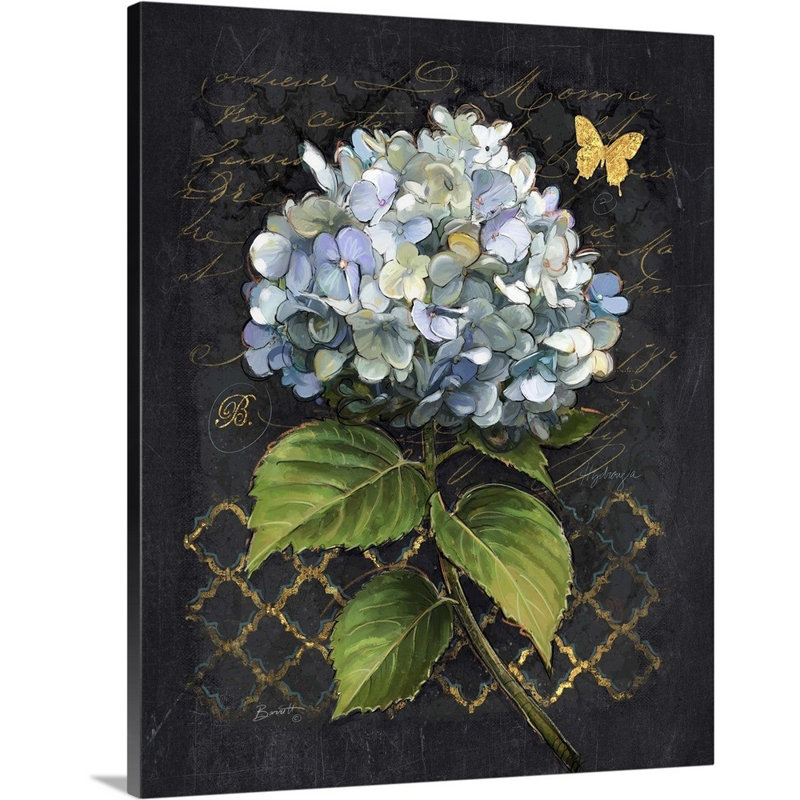 «Heirloom Hydrangea» sur toile noire, Toile tendue, H 40 po x l 32 po x P 1,25 po