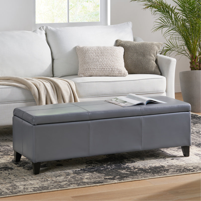 Banc de rangement/repose-pieds rembourré moderne Denali | Conception minimaliste avec rangement dissimulé et charnières à fermeture en douceur