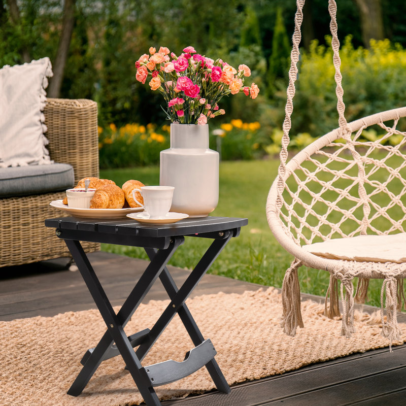 Wood Patio Folding Side Table, Black
