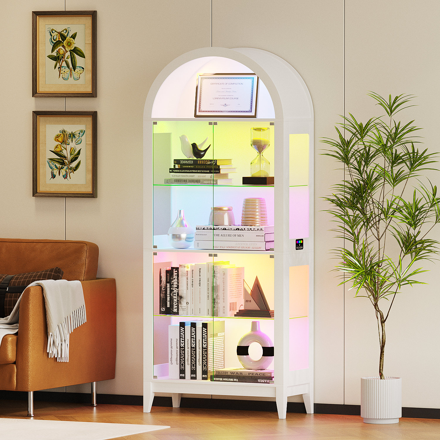 Orren Ellis 5 - Shelf Arch Bookcase With Tempered Glass, Display ...
