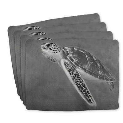 Grayscale Sea Turtle Braided Polyester Placemats | Set of 4