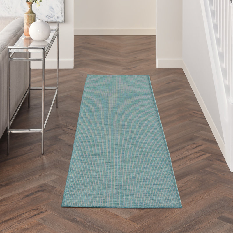 Lillehammer Solid Indoor/Outdoor Area Rug, Runner 2' x 6', Aqua Blue