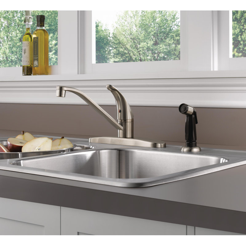 Robinet d'évier de cuisine à poignée simple Core avec douchette latérale, robinet de cuisine à 3 trous, Acier Inoxydable