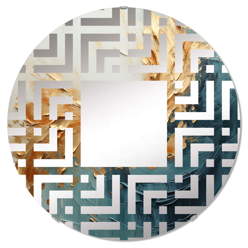 Miroir décoratif doré et sarcelle Aurora Harmony I - Maze MIR105975 C, 23,6 po x 23,6 po