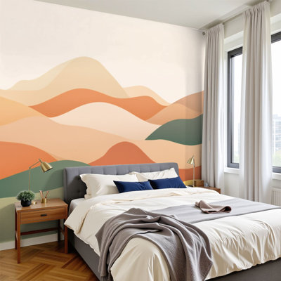Peel and Stick Wallpaper Abstract Layered Rolling Hills Landscape Warm Pastel Sunset Tones Wall Murals 100"H x 144"W Removable PVC Wall Paper Self-Adhesive Wall Decor for Bedroom Living Room Home Office