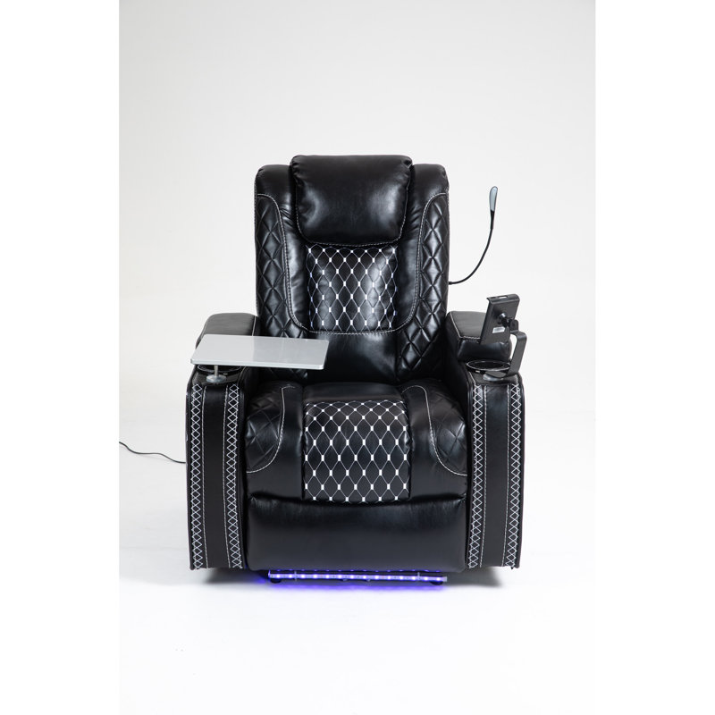 Fauteuil inclinable Power Zero Gravity avec fonctions multifonctionnelles - Accoudoir de rangement et porte-gobelet - Table pour ordinateur portable et support pour téléphone - Lampe de lecture et DEL - Inclinaison à position infinie pour le salon et le bureau