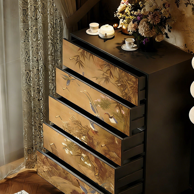 Commode 5 tiroirs Vintage, Noir