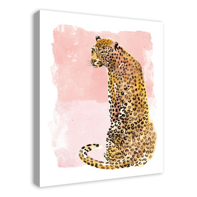 " Watercolor Leopard On Two Tone Blush " Painting Print