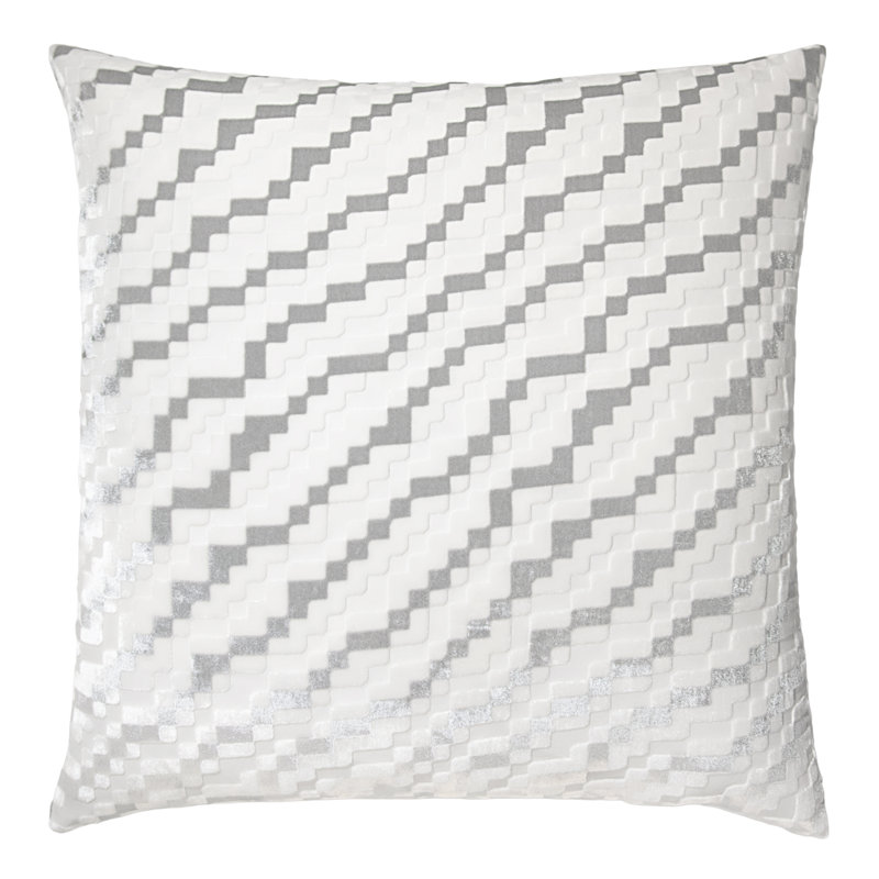 Steps Velvet Square Pillow Cover & Insert, 18"H x 18"W, White Geometric