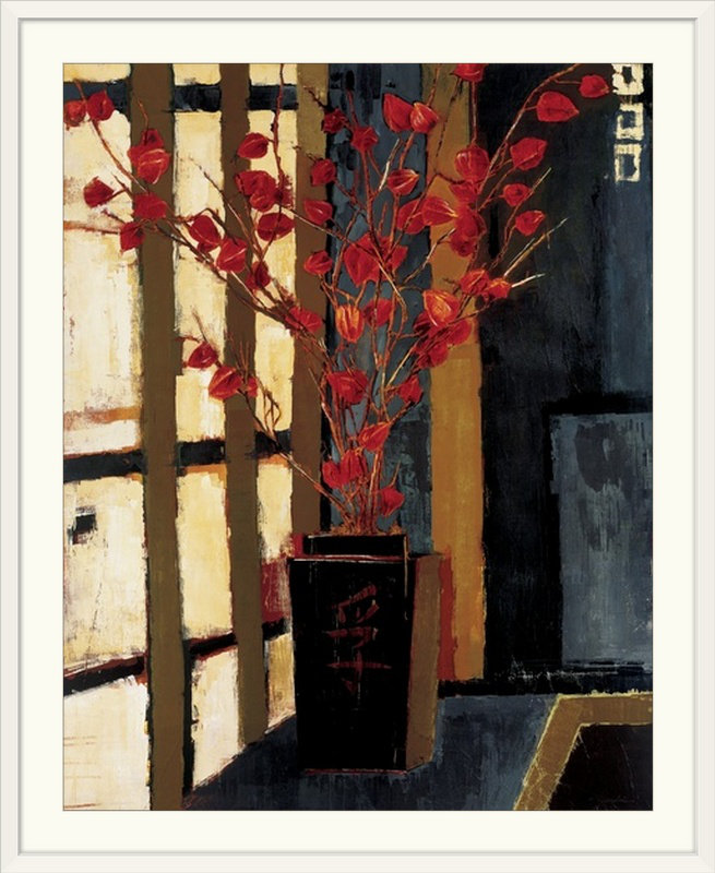 «Floris Japanese Lanterns» par Liz Jardine, reproduction d'art, H 32 po x l 27 po x p 1 po, Cadre blanc