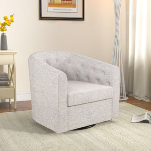 Ravreet 28'' Wide Modern Wide Soft Linen Upholstered Tufted Arm Accent Chair with Swivel