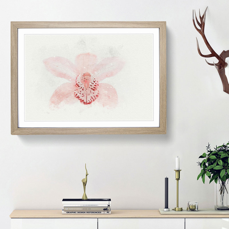 Light Pink Boat Orchid in Abstract - Picture Frame Graphic Art Print, Oak Framed, 27cm H x 36cm W x 2cm D