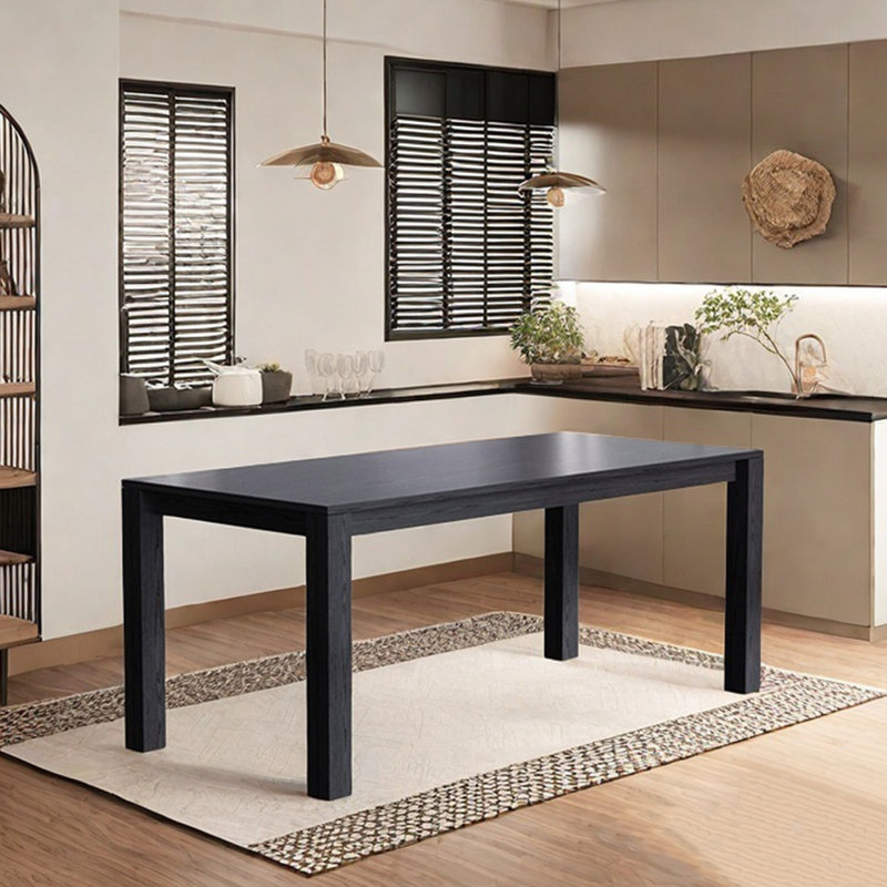 Black solid wood dining table rectangular home, 29.53"H x 55.12"L x 27.56"W