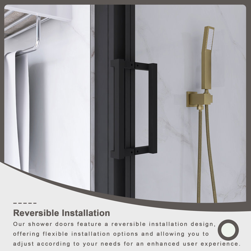 70" Matte Black Aluminum Semi-Frameless Sliding Shower Door