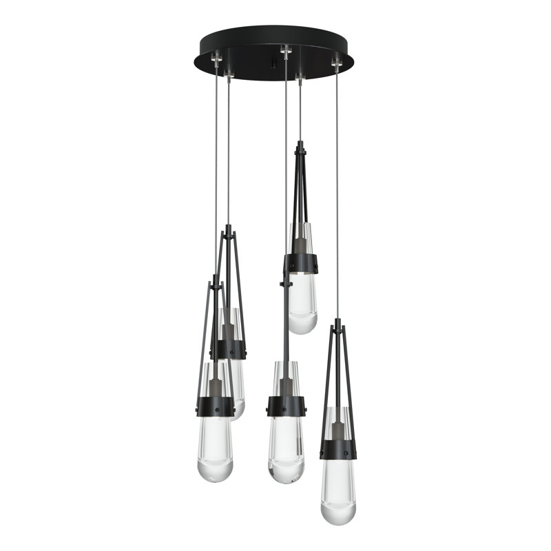 Luminaire suspendu 5 lumières Link, Standard: 19 po à 80 po, Encre, Verre transparent