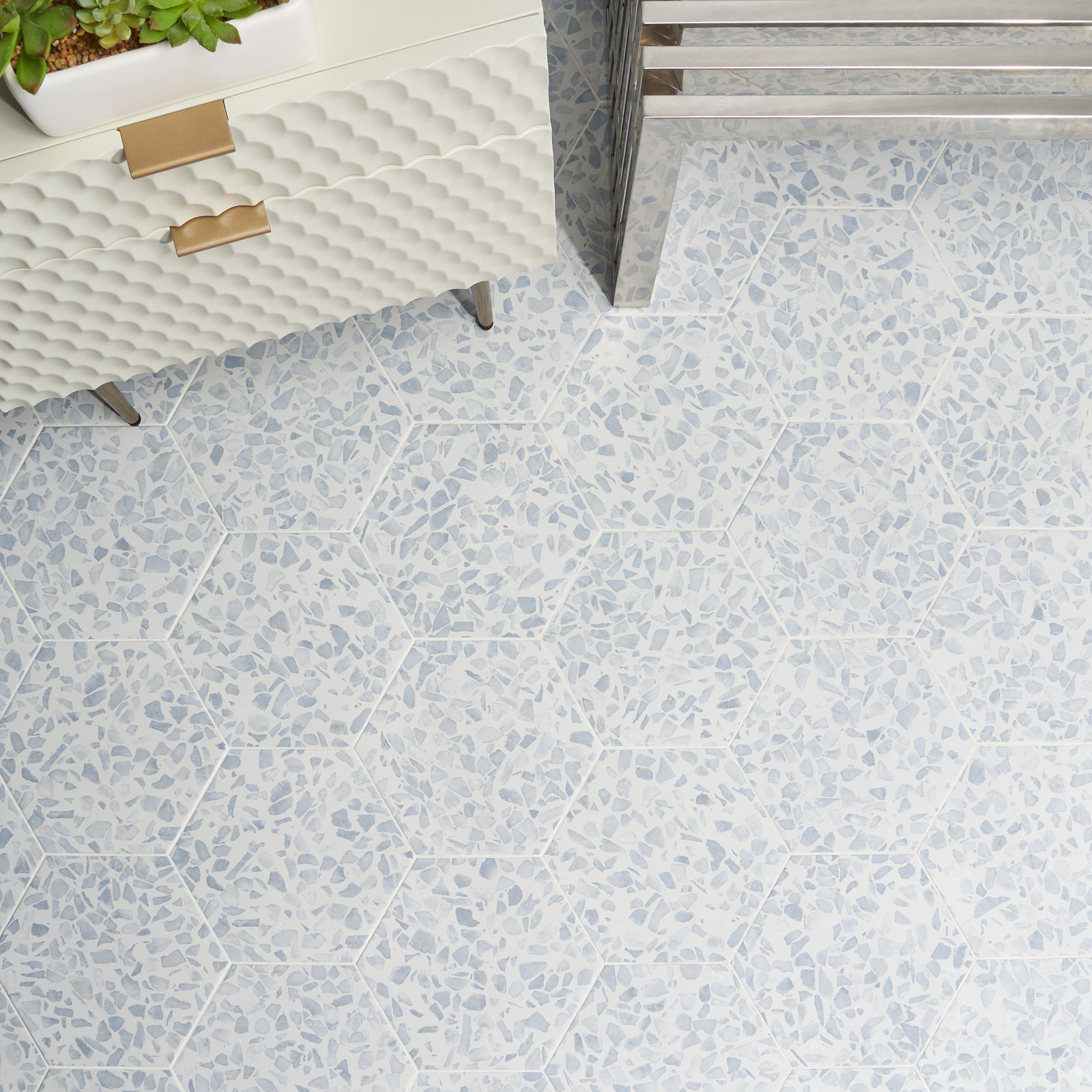 Jurassic Hex 9" Porcelain Tile, Blue