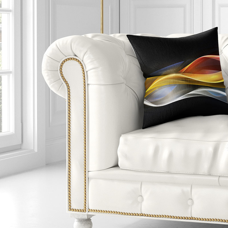 Motif de vagues 3D or et argent 3D - coussin abstrait imprimé, 16 po x 16 po, Coussin décoratif
