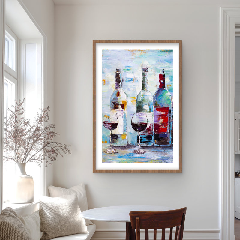 Quatre bouteilles de vin - Reproduction d'art encadrée contemporaine