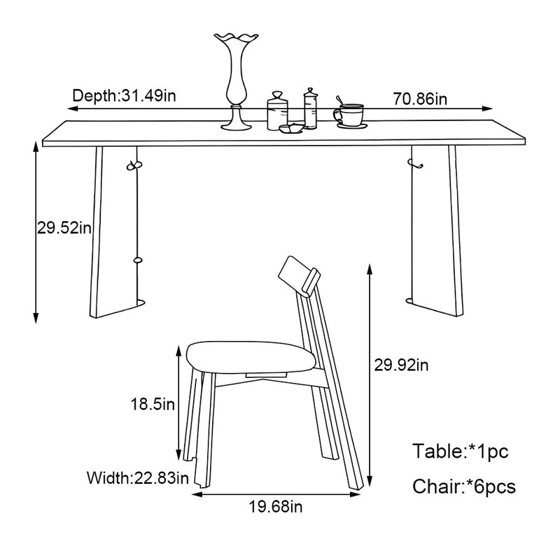 Ensemble de table de salle à manger en acier inoxydable, H 29,52 po x L 70,86 po x l 31,49 po