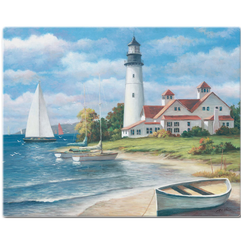 CounterArt Glass Lighthouse Mural Glass Cutting Board