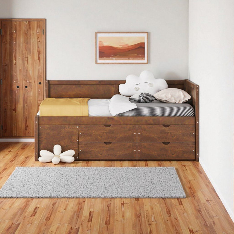 Full Size Storage Daybed with Drawers & Shelves, Walnut (LP102023AAD), Walnut