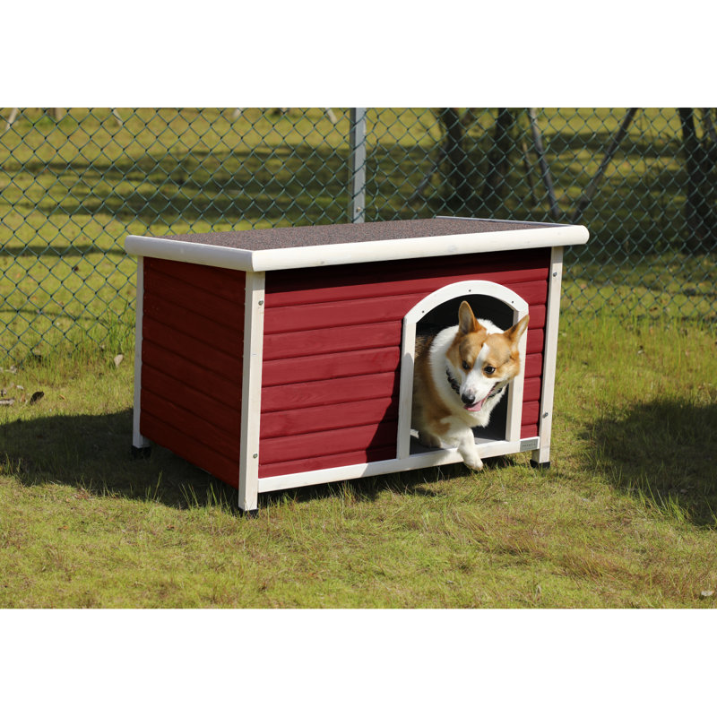 Niche pour chien d'extérieur moyenne en bois, Rouge