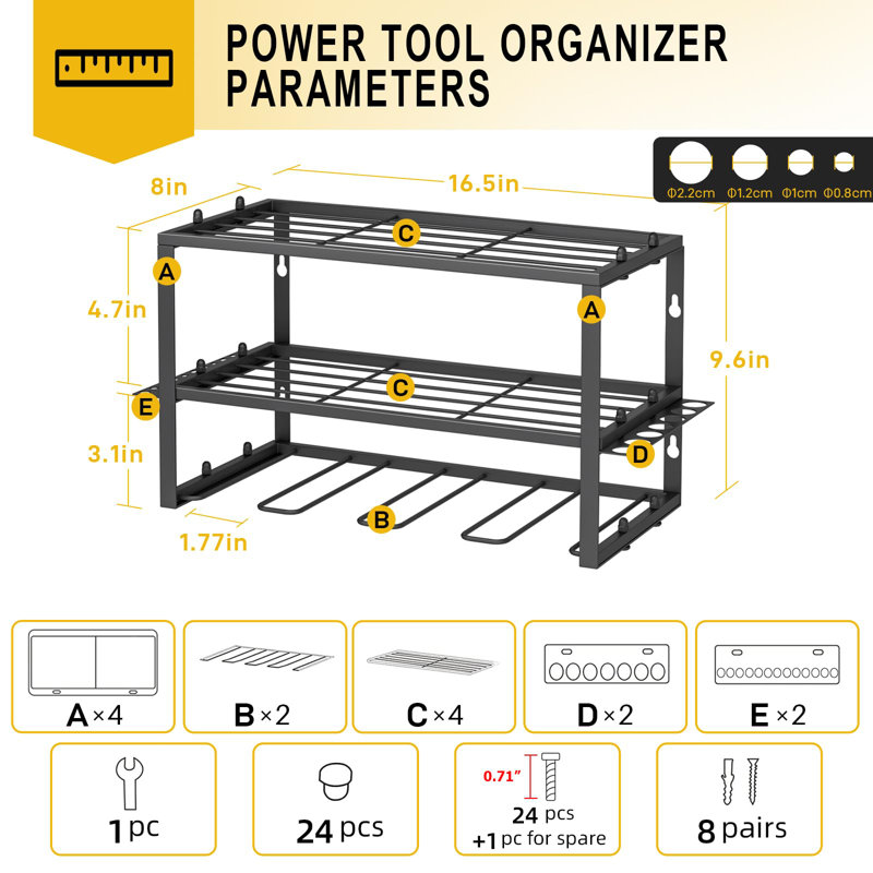 Étagère à outils robuste et paquet de 2 3 porte-outils sans fil - Support à outils flottant pour 8 outils