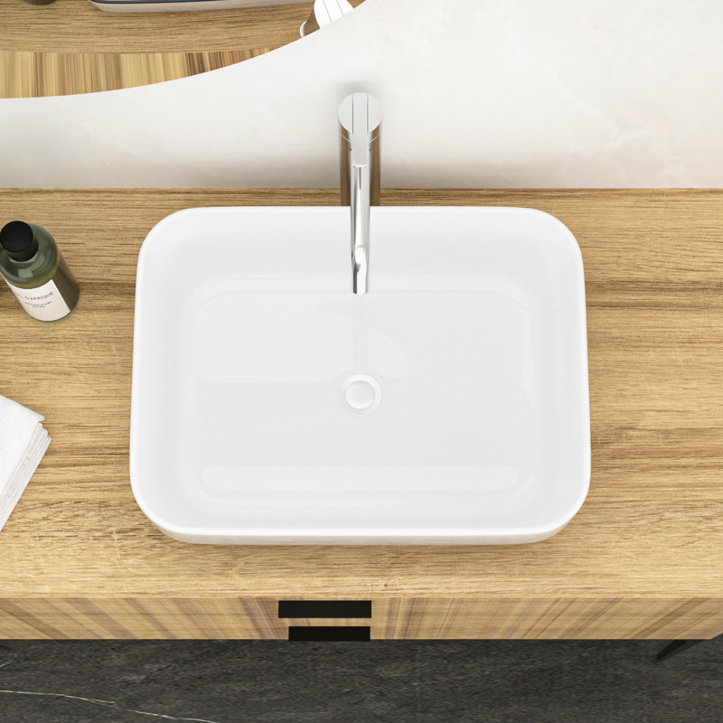 White Ceramic Bathroom Vessel Sink 20X15 Inch Rectangular - Modern Chic Design, Stain Resistance, Countertop Install, Suited For Different Spaces Contemporary Fashion , Mount Various Locations