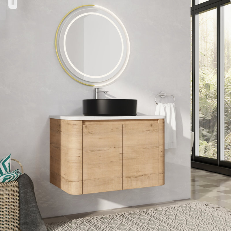 Meuble-lavabo mural simple avec lavabo en céramique, 30", Noir mat