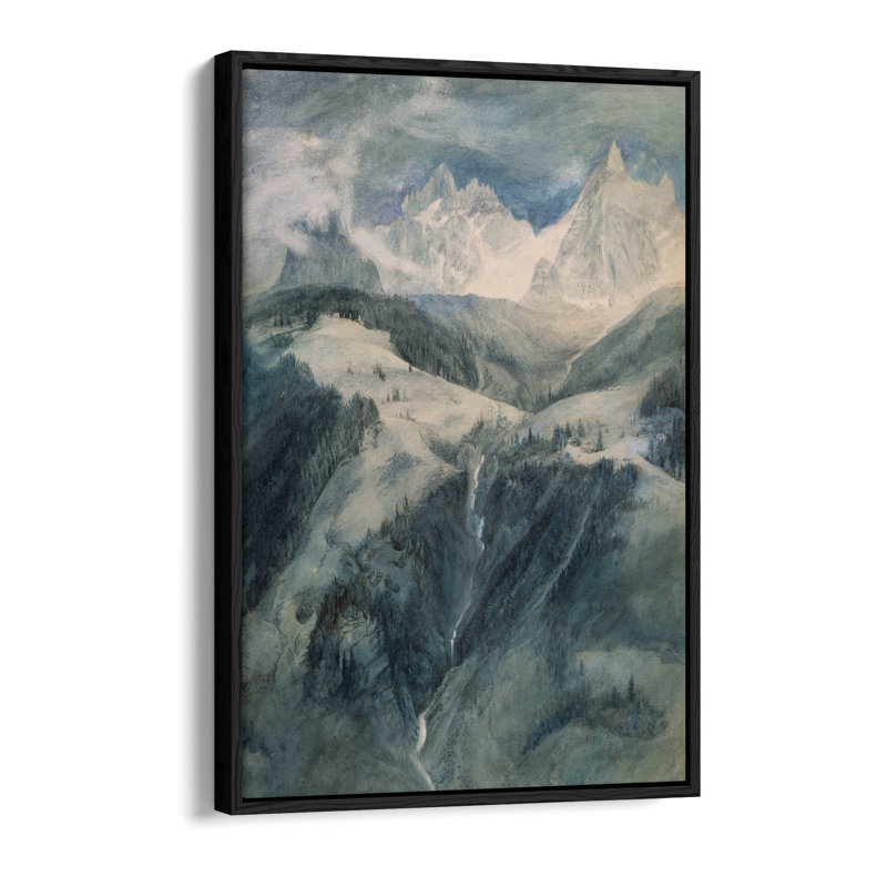 Cascade de la Folie, Chamonix. Artist John Ruskin Canvas Floater Frame Print Picture Art - Black Frame, 91.44cm H x 60.96cm W