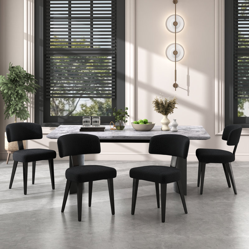 Modern Boucle Dining Chairs Teddy Upholstered Dining Room Chairs Kitchen Chair With Metal Legs Mid Century Modern Chair For Dining Room, Kitchen