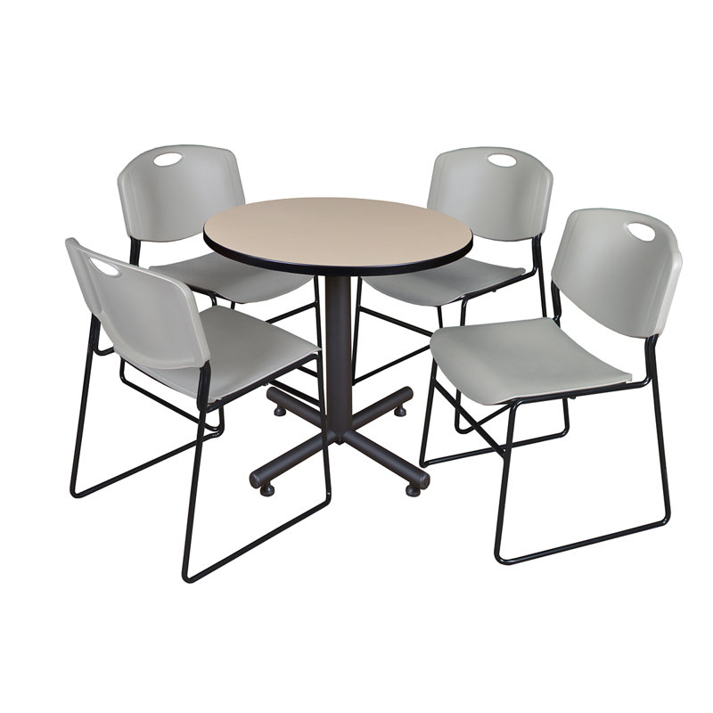 Table de salle à manger avec base Nick Nick et 4 chaises empilables Zeng, Gris, Gris