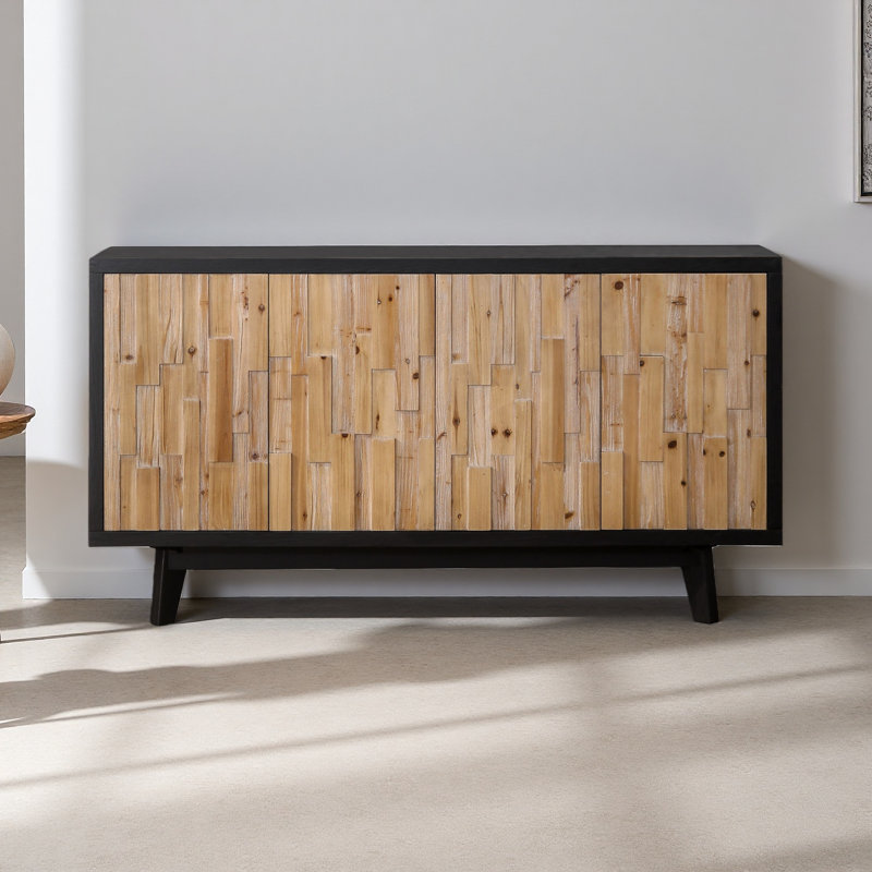 Armoire de rangement moderne à 4 portes en bois avec motif géométrique texturé