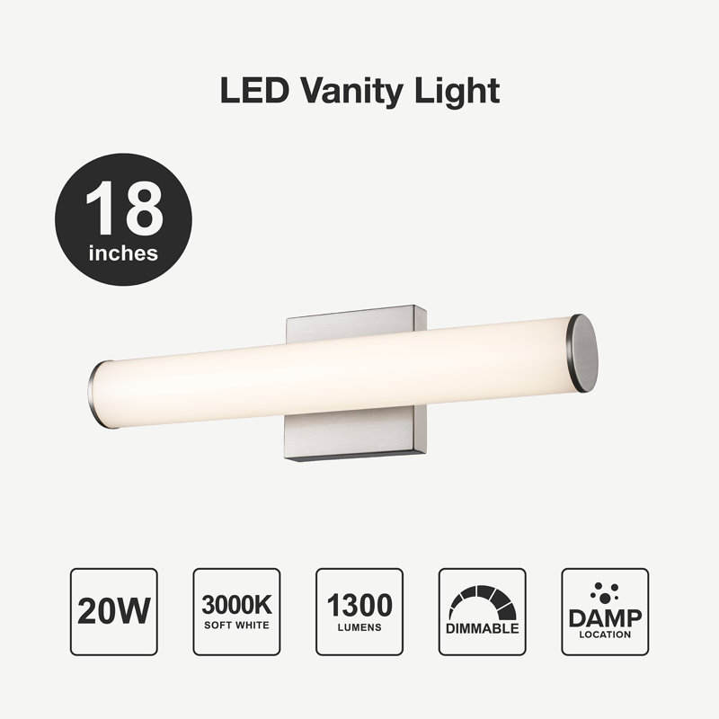 Lasheta LED Dimmable Vanity Light, 18" W, Brushed Nickel