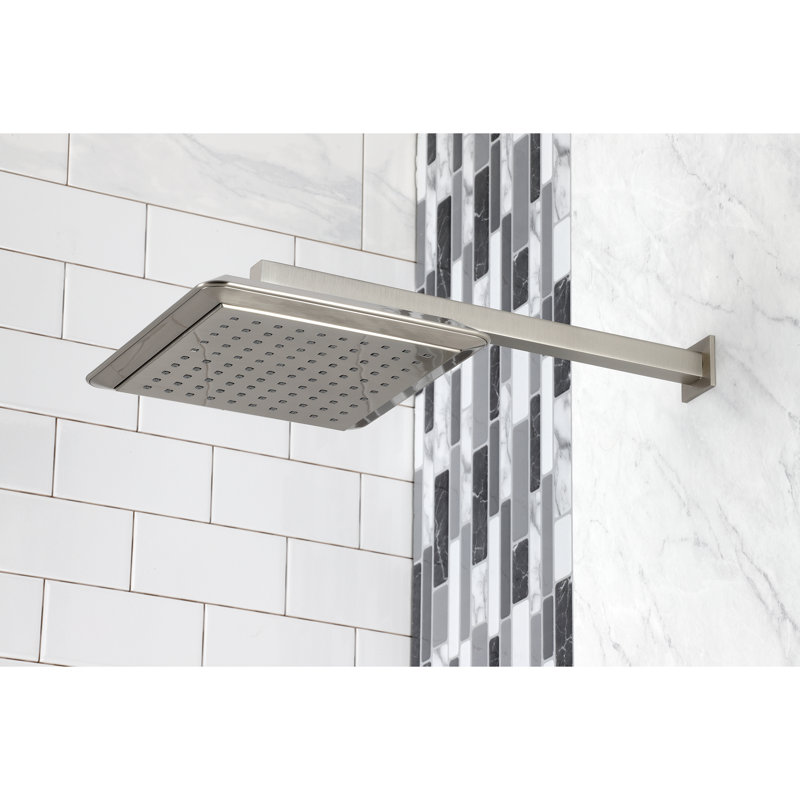Pomme de douche carrée en ABS 9/8 po avec bras de douche 15-3 / 4 po Kingston, Nickel brossé