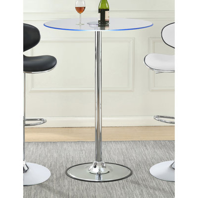 Table bistro à DEL avec plateau en verre - ronde pour salle à manger, hauteur de 42 pouces, largeur et profondeur de 28 pouces, lumière DEL douce et chaleureuse, fabrication en métal, surface facile d'entretien