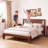 Mid Century Solid Wood Platform Bed with Headboard, Wood Slat Support, No Box Spring Needed-1580583115