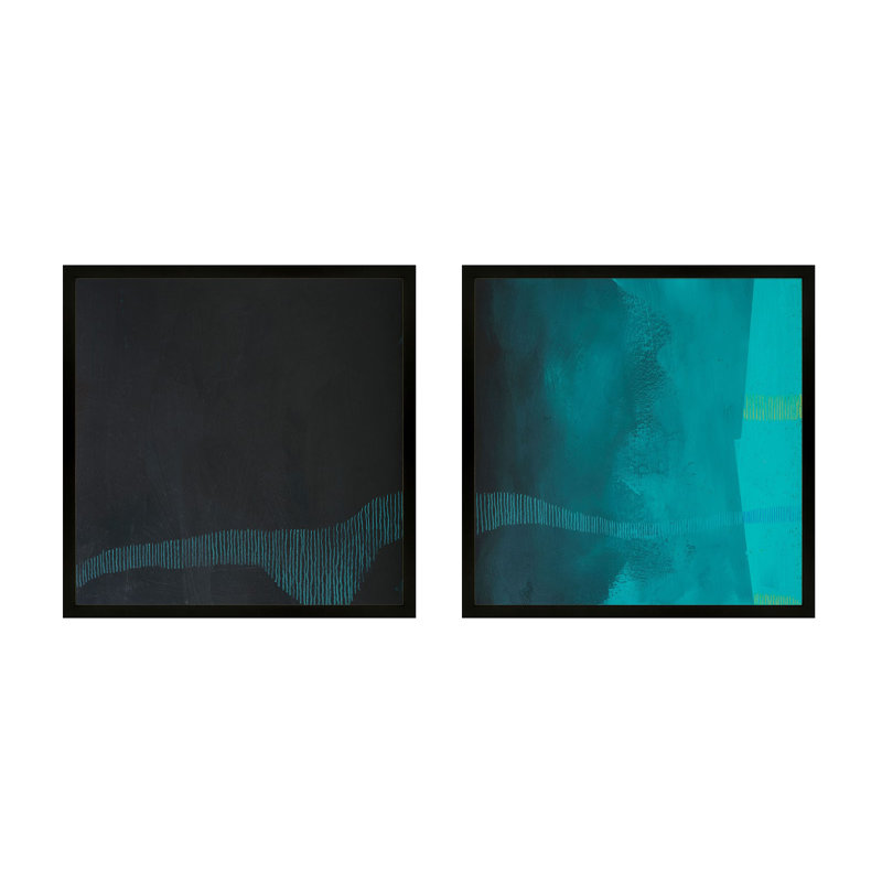 Delta Wave 3 & 4. Set Of 2 Painting by Jacques Pilon, Black Framed, 24" H x 24" W x 1.25" D