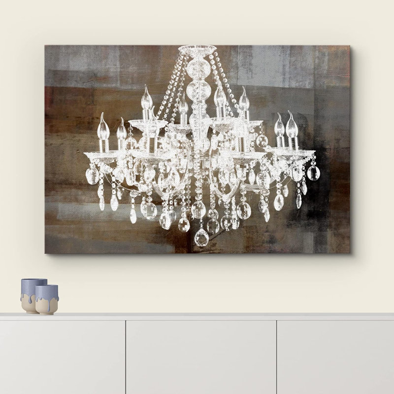 «Glam Crystal Chandelier Silhouette» sur toile de fond abstraite, reproduction d'art sur toile, H 32 po x l 48 po x 1,5 po