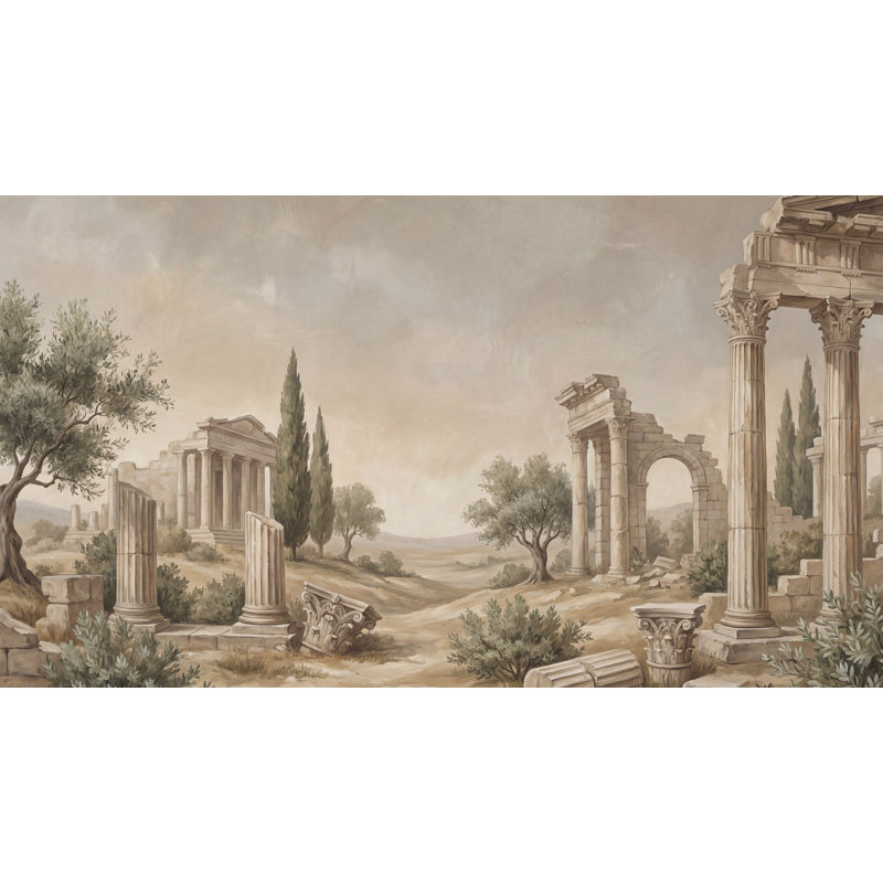 Panneau mural ruines antiques, architecture classique méditerranéenne, Non-Woven Nonpasted, 200"x120"