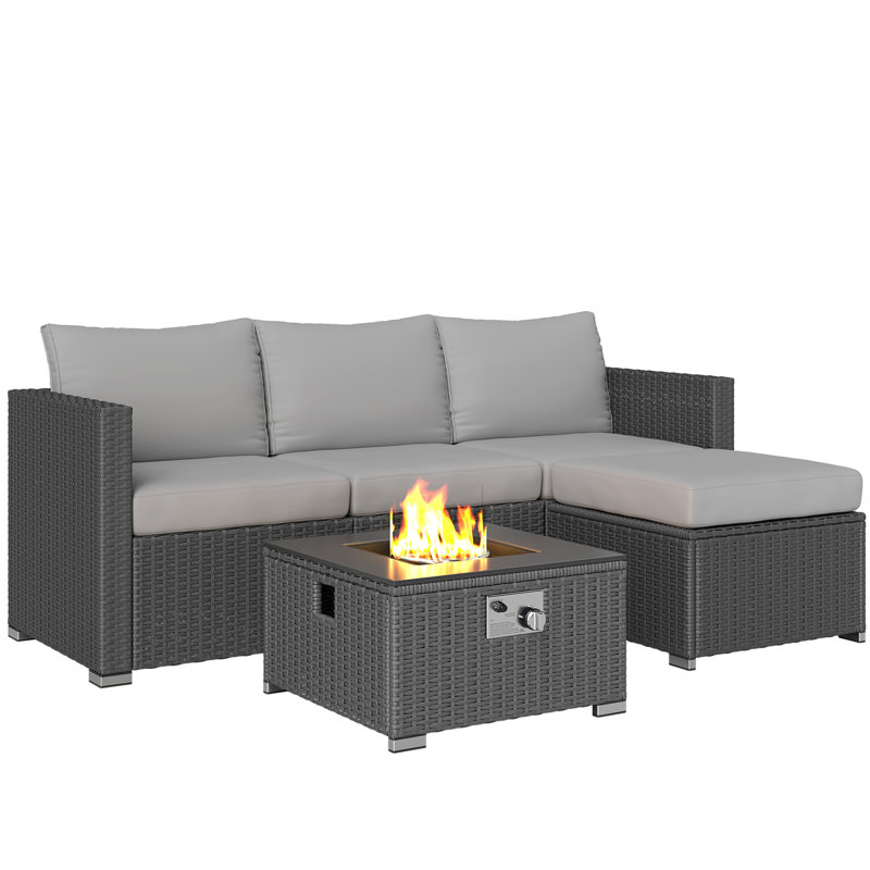 Outsunny 5 Piece Rattan Garden Furniture Set with Gas Fire Pit Grey