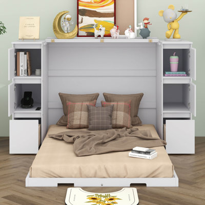 Lit escamotable Briseidy avec tiroirs, armoires et ports USB