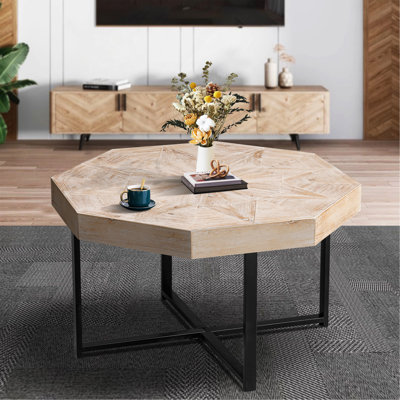 Table basse octogonale de 30 pouces, en bois et en métal, de style antique, trois couleurs, idéale pour l'ambiance de vie principale, idéale