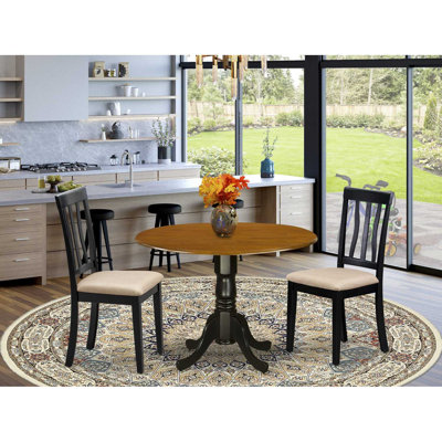 3-Piece Black Finish Solid Wood Top - Dining Room Set - Seats 4