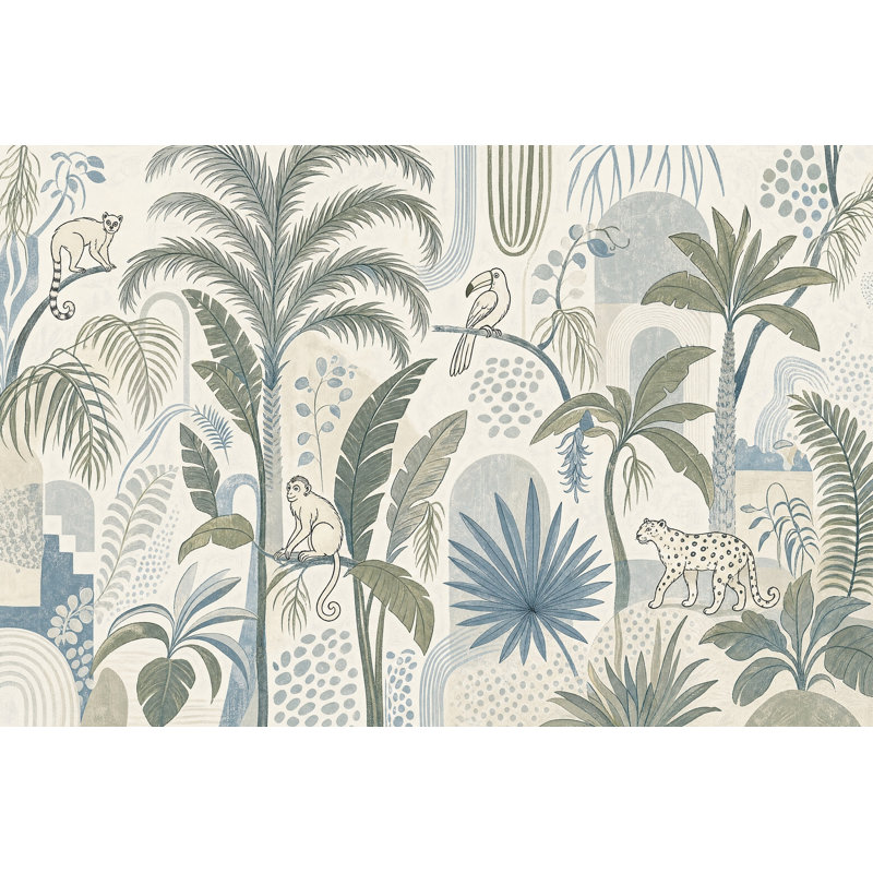 Papier peint amovible de feuilles de bananier tropical, 140 po x 108 po, Texturé non collé