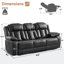 Ensemble de canapés inclinables manuels en similicuir noir à surpiqûres ondulées, comprenant un canapé 3 places et une causeuse 2 places avec éclairage DEL bleu au niveau de la base, mobilier de cinéma maison-658545367
