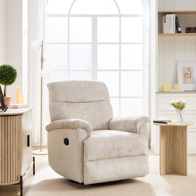Swivel Rocker Recliner Chair with Footrest, Manual Recliner Armchair, Swivel & Adjustable Backrest, Light Taupe